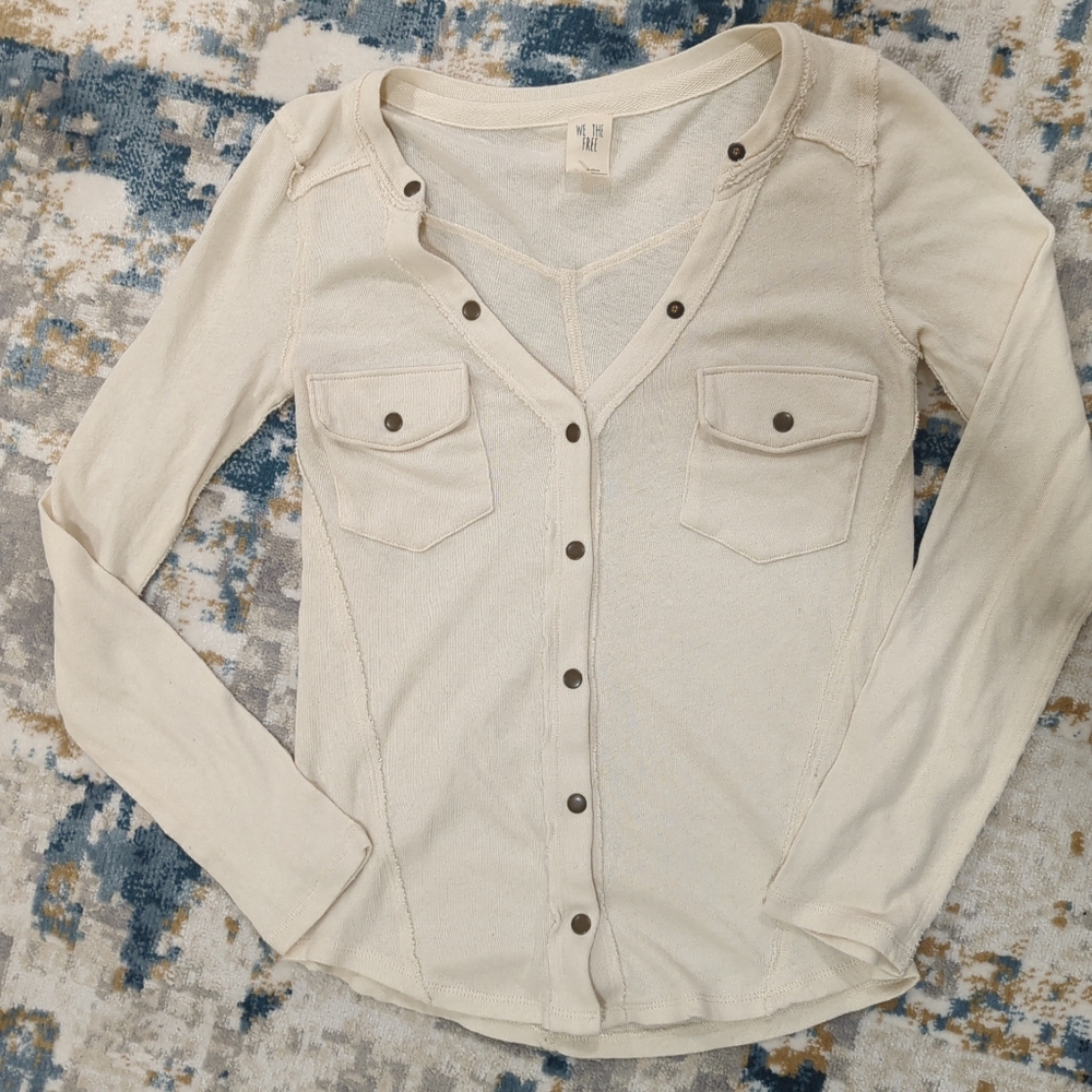 We The Free Cream Long Sleeve Snap Top Women's Size XS Lightweight Norm Neutral